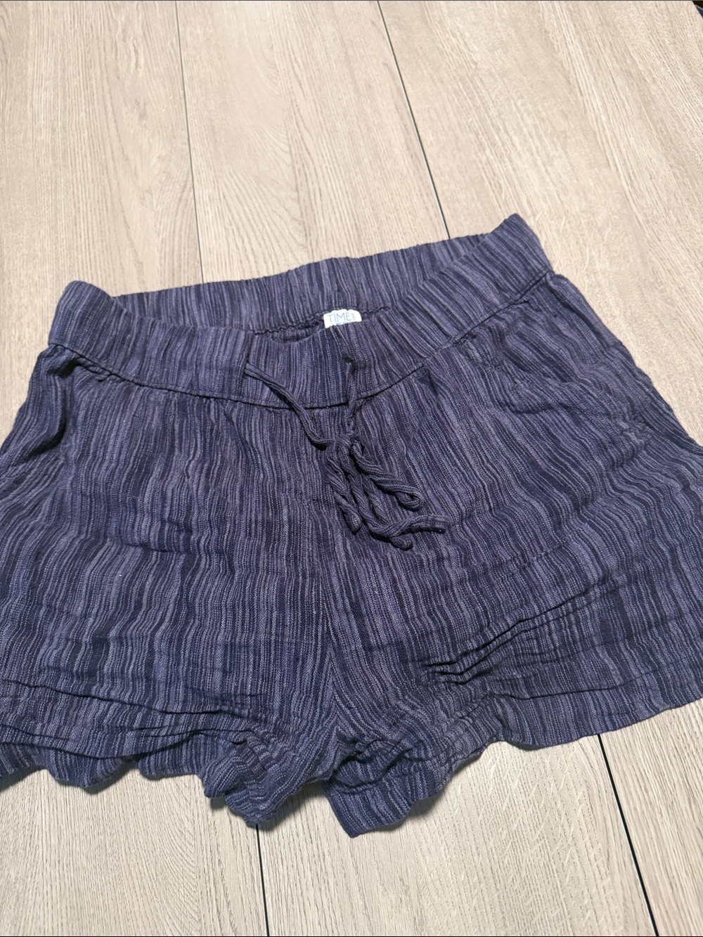 Time and Tru Navy Striped High-Waist Drawstring Shorts